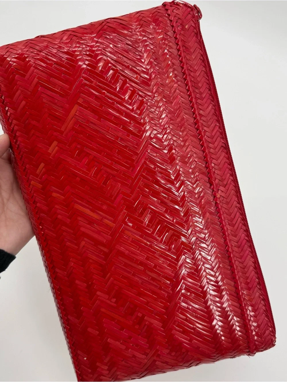 Richard Bienen Red Vintage Wicker Clutch Bag Woven Zipper Tassel Philippines